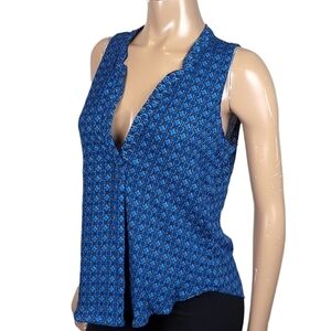 💠Gilbert Geometric Sleeveless Top Notched Vneck Pleated Flowy Blouse